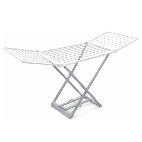 VIRSUS Stendibiancheria da Pavimento, Misura 194x58x108 cm, Lunghezza di Stenditura 20 Metri, stendino Pieghevole e Salvaspazio in Resina di colore Bianco e Grigio, Stendipanni Made in Italy