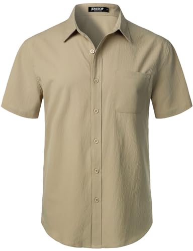 Image of JEMITOP Mens Stretch Wrinkle Free Texture Shirts