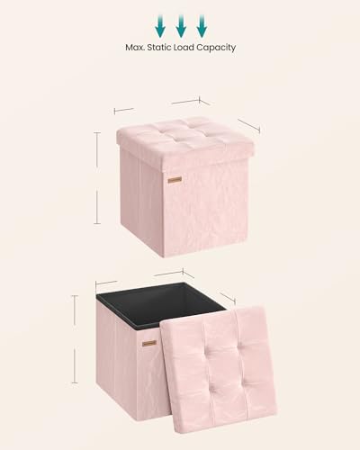 Image of SONGMICS Storage Ottoman, Foldable PU Leather Footrest, 15 x 15 x 15 Inch