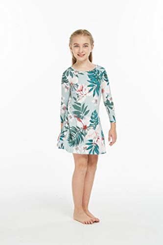 Girl's Hawaiian Luau Long Sleeve Stretchy Flare Dress3