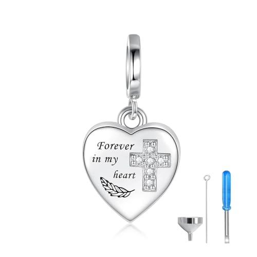 Sterling Silver Urn Charms for Ashes Cremation Charm for Women Fit Bracelet Heart Bead Memorial Keepsake Pendant Cremation Jewelry for Women