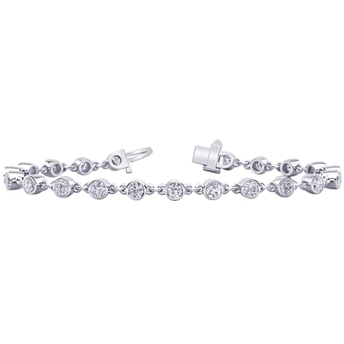 2-20 Carat (ctw) White Gold round Cut LAB GROWN Diamond Round Cut Diamond Drops Chain Link Bezel Bracelet (Color H-I Clarity VS1-VS2)