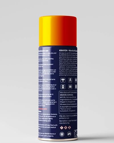 Image of BANNA Krayon Ornage Acrylic Spray Paint 400 ml | Quick Dry Rust-Resistant Multi Surface Aerosol Spray Paint for Metal, Wood, Plastic, Glass, Furniture & DIY Projects
