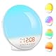 HUO JI Tageslichtwecker mit Sonnenaufgang/Sonnenuntergang Simulation Dual Alarms und Snooze Funktion, 7 Farben Atmosphärenlampe, 7 natürliche Geräusche und FM Radio