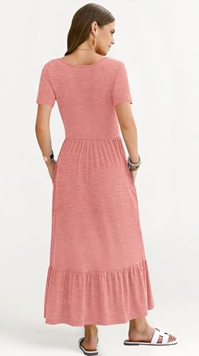 Image of AUSELILY Womens Summer Dresses 2025 Short Sleeve Maxi Dress Crewneck Casual Sundresses with Pockets
