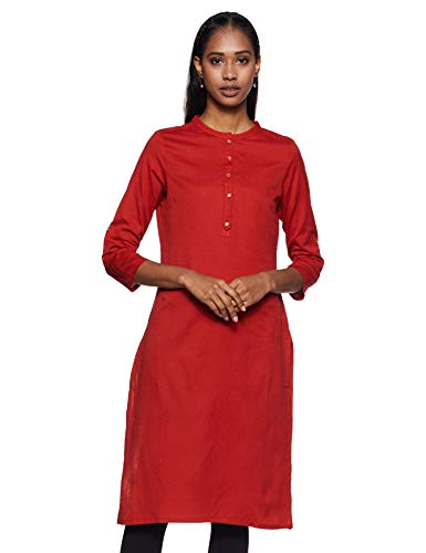 Image of W for Woman Cotton Yellow Solid Mandarin Collar Straight Kurta