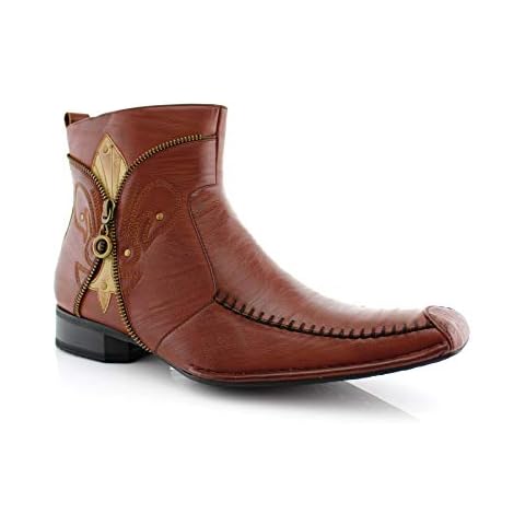 Delli Aldo Aurelio M668PL Men's Western Style Snipe-Toe Ankle Dress Boots, Brown, Size 9.5 Cover