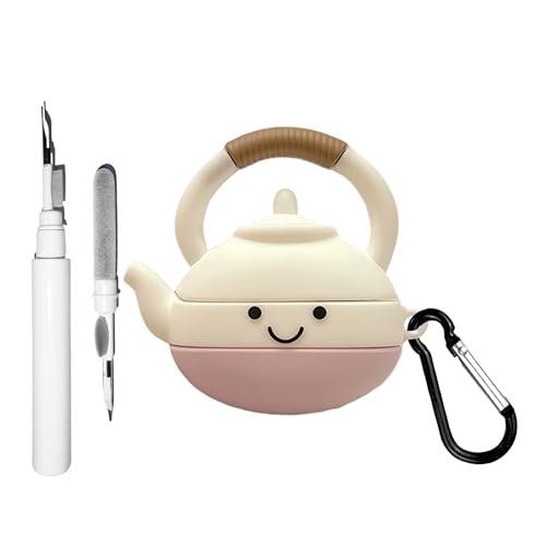 Compatibile con AirPods di terza generazione con custodia a forma di cartone animato portachiavi e penna per la pulizia simpatico motivo a bollitore in morbido silicone antiscivolo antiurto per