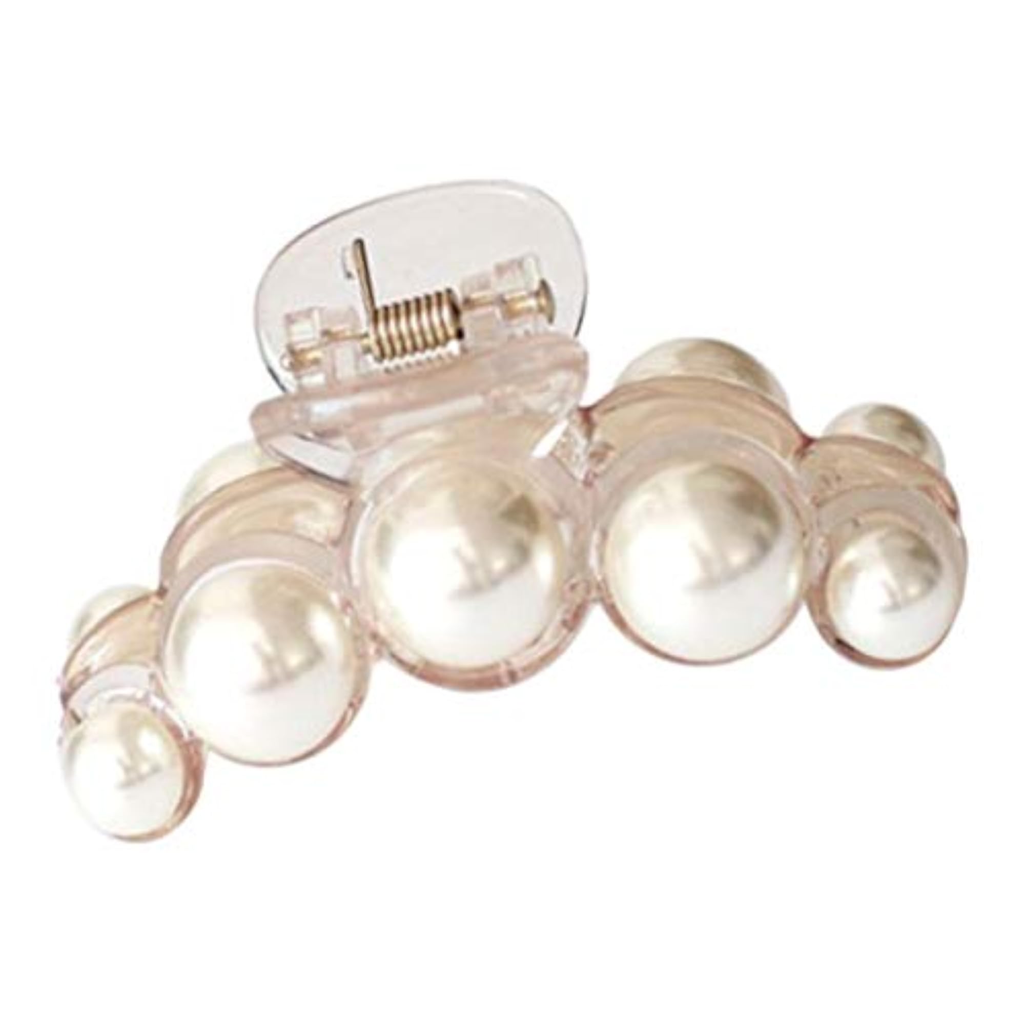 Pearl Hair Claw Clip for Thick and Thin Hair, Light Brown