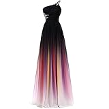 Lemai Beaded One Shoulder Gradient Chiffon Prom Evening Dresses Long Rainbow Colorful US 8