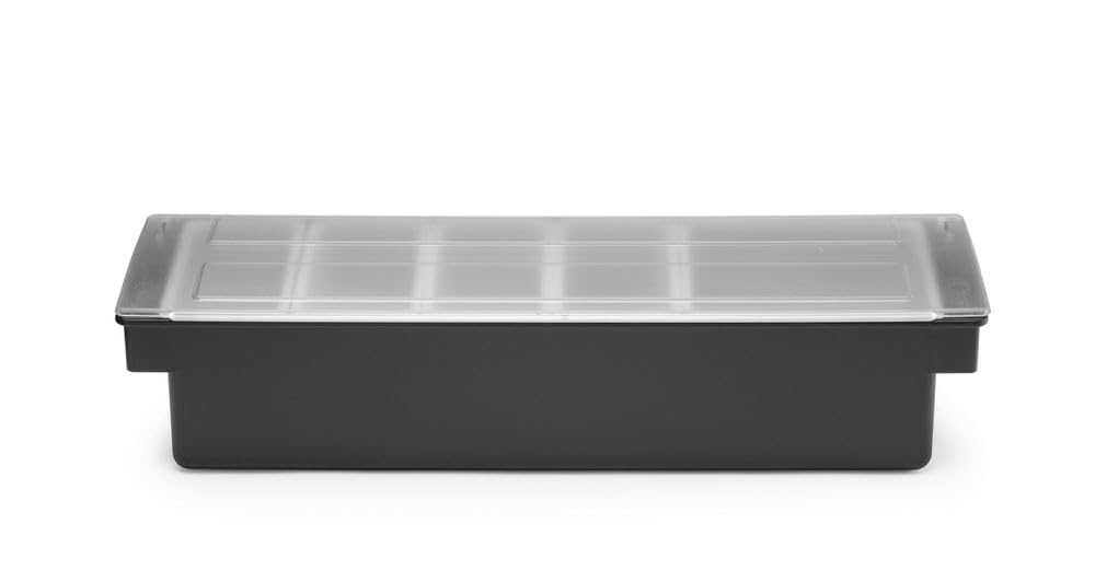 HENDI Portacondimentos de Bar, Bandeja de Guarniciones para Cócteles BarUp, Caja Organizadora con Tapa Transparente, 5 Contenedores de Polipropileno, 480x150x(H) 100mm, HIPS, Negro