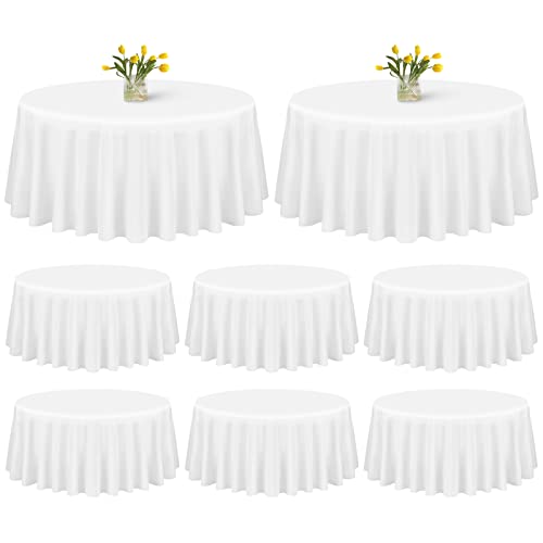 Showgeous Nappe Ronde Blanche 228cm en Tissu Polyester Lavable pour Mariage, Banquet, Buffet, Restaurant - Lot de 8