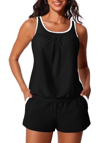 Image of Summer Mae Blouson Women's Tankini Swimsuits Tummy Control Modest 2026 Two Piece with Sporty Pockets Bathing Suits