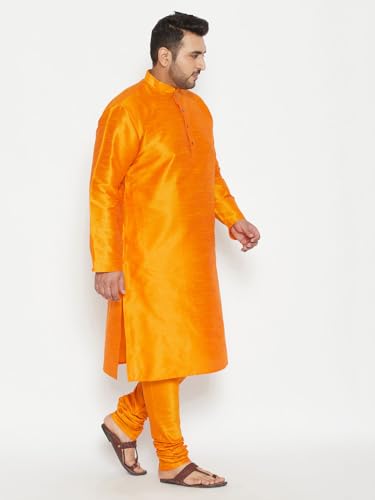Image of Vastramay Plus Men's White Silk Blend Kurta Pyjama Set VPLUSMKWH001nPBL 44 | Independence Day