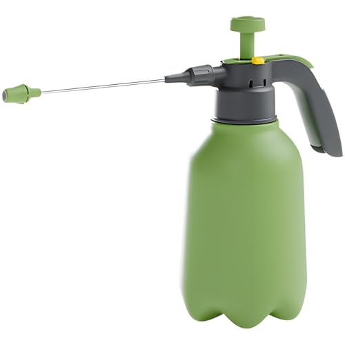 Pulverizador, regadera a presión de 2 L con varita extendida y boquilla ajustable, para tareas de jardinería y limpieza, beige claro y verde wasabi