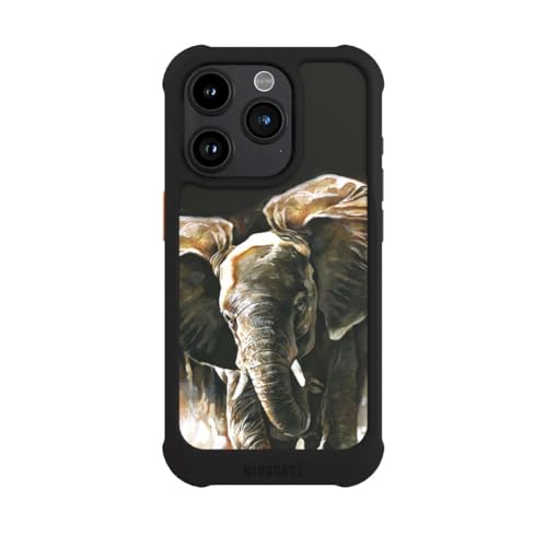 Coque iPhone 15 Pro MagSafe antichoc noire NIVOmax dessin éléphant nature