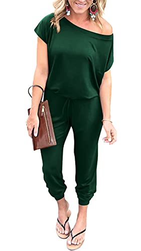 DEARCASE Damen Elegant Schulterfrei Lose Jumpsuit Kurzarm Playsuit Dehnbar Overall Hosenanzug Elastische Taille Romper m...
