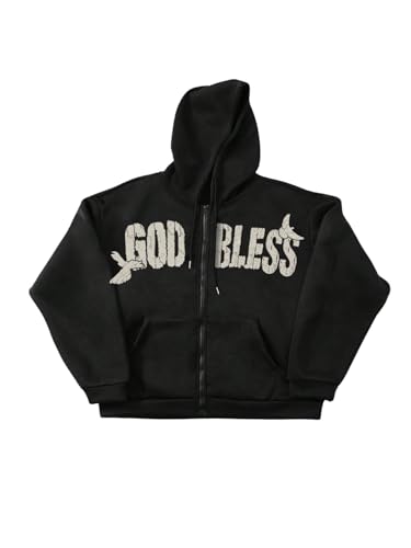 Floerns Men's Letter Print Hoodie Jacket Long Sleeve Drawstring Zip Up Sweatshirts