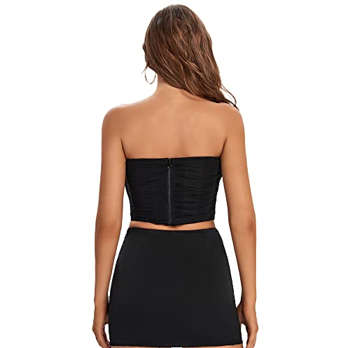 Bbydby Bustiers Tops For Women Vintage Strapless Open Back Mesh Boned Overbust Corset Black X-Small #TOP3
