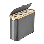 SUNNYNEST 30L Toilet Paper Storage Basket with Lid, Slim Toilet Roll Holder with Bamboo Frame, Foldable Bathroom Storage Bin for 9–12 Rolls, Space-Saving Organizer for Small Bathrooms, White (Gray)