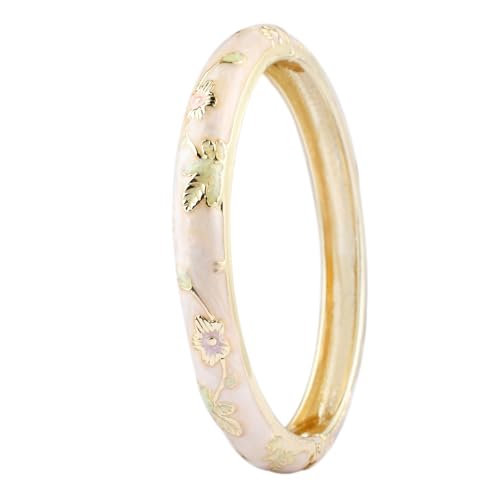 DLYFNVEV Flower Bracelet Gold Plated Bangle Vintage For Women Cloisonne Cuff Floral Chinoiserie Elegant Vibrant Ethnic Colorful Charm Summer Best Friend Mom Sister Jewelry Gifts Light Yellow Pink