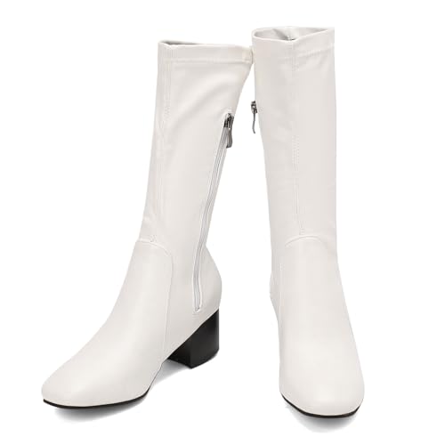 BEAUPAS Women's Round Toe Chunky Mid Calf Boots Low Heels Gogo Boots Block Heel Shoes3