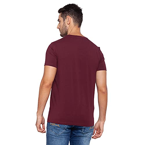 Image of Spykar Mens Cotton Wine Printed T-Shirt