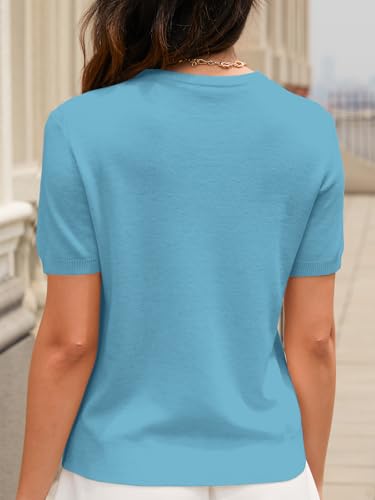 Image of SANGTREE Short Sleeve Sweater for Women Crewneck Summer Knit Tops | Summer Knit Pullover Tops.Perfect for Daily,Work,Home,Holiday,Travel,Shopping Etc.