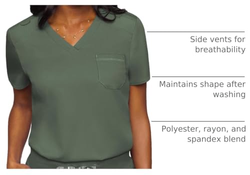 Image of Med Couture Touch Women's Scrub Tops V-Neck Tuck-in Top with 1 Pocket | Slim Fit, Touch Performance Fabric, Stretchy Rib-Knit Shoulders, Bungee Loop, 2-Way Stretch, Lightweight, for Long Shifts