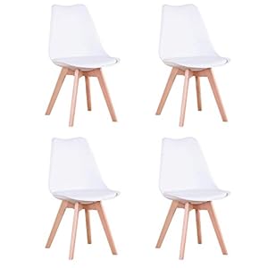 BenyLed Set van 4 eetkamerstoelen, moderne zijstoel met gestoffeerde zitting en beukenhouten poten, ideaal voor eetkamer…