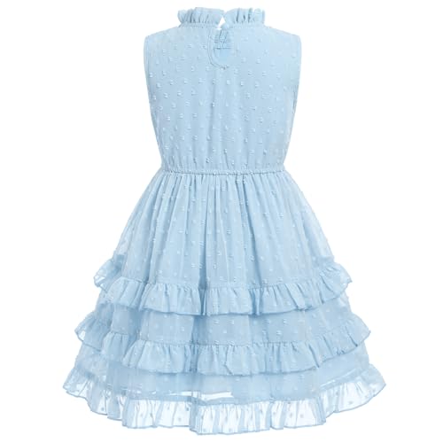 Toddler Kids Girls Summer Sleeveless Ruff Collar Swiss Dot Chiffon Tiered Dress Tutu Princess Birthday Party Dress2