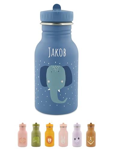 wunderwunsch Trinkflasche personalisiert für Kinder, Flasche personalisiert, Babyflasche, Kinder Flasche, Trixie Trinkflaschen mit individuellem Namen (Elefant, 350ml)