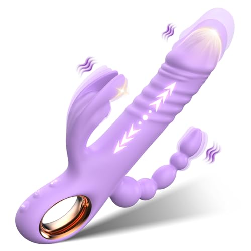 Image of Thrusting Dildo Vibrator Sex Toys for Women, G Spot Anal Rabbit Vibrators Adult Sex Toys with 7 Powerful Speeds & 7 Vibrating Modes Upgrade Silicone Waterproof Rechargeable,Purple