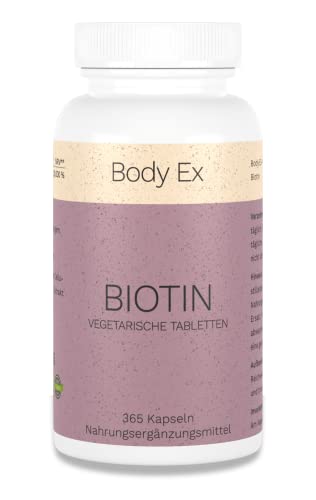 Body Ex Biotin na kůži, vlasy a nehty, 10 000 μg na tabletu, 365 tablet jako roční zásoba – vysoká dávka, laboratorně testováno