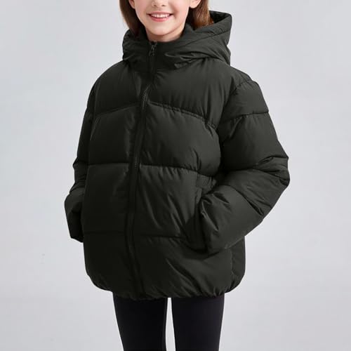 Boys Girls Quilted Puffer Jacket Long Sleeve Hooded Bubble Coat Full Zip Baggy Outerwear with Pockets 2-12 Years4