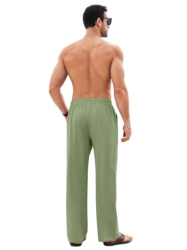 Litthing Pantaloni Lino Uomo Pantalonis da Jogging in Cotone Estivi Casual Tasche Pants Larghi Coulisse Pant Comodi e Leggeri Mare