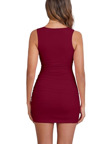 Image of BORIFLORS Women's Sexy Bodycon Corset Mini Dresses | Square Neck Ruched Sleeveless Club Party Short Dress