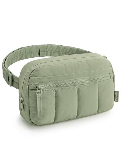 BAGSMART Fanny Packs for Women Cross Body, Quilted Puffy Belt Bag with Pockets, Fashion Waist Packs for Traveling Hiking Green