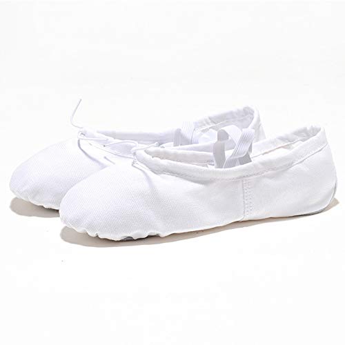 Girls Ballet Elastic Band Dance Shoes Canvas Gymnastics Flats Split Sole Shoes Kids Sneakers High (White, 6.5-7Years)4