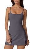 QINSEN Womens Spaghetti Strap Tennis Dress with Shorts Workout Side Slit Active Golf Dresses, Blackened Pearl, Medium