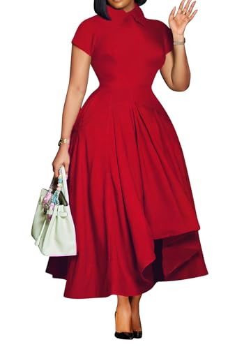 Image of Famnbro Womens Vintage Dress Casual 1950s Short Sleeve A-Line Work Church Business Party Elegant Dresses
