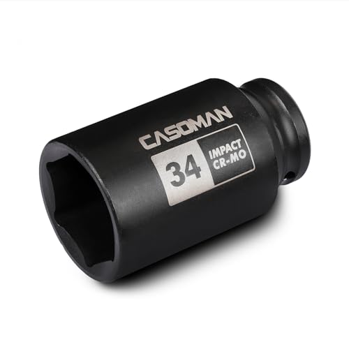 CASOMAN 1/2 Drive x 34 mm Deep 6 PT Impact Socket CR-MO 1/2-inch Drive 6 Point Axle Nut Socket for Easy Removal of Axle Shaft Nuts (34MM)