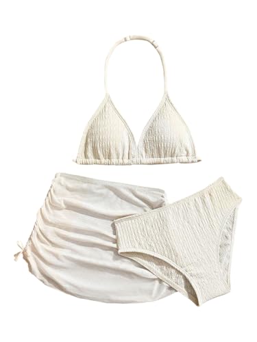 Image of SHENHE Girl's 3 Piece Swimsuits with Cover Up Skirt Halter Triangle Bathing Suits Bikini Set