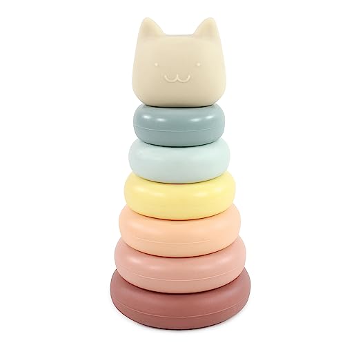 Image of Hudson Baby Silicone Stacking Toy, Kitten, One Size