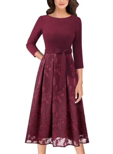 Image of VFSHOW Womens Work Business Casual Church Pockets Belted A-Line Midi Dress