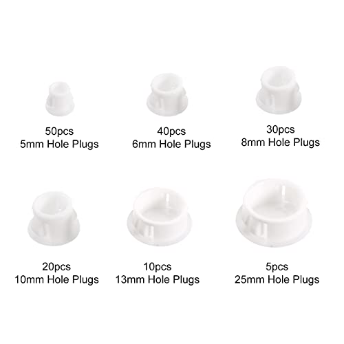 Image of uxcell Plastic Hole Plugs, 155Pcs 6 Sizes 3 /16 inch 1 /4 inch 5 /16 inch 3 /8 inch 1 /2 inch 1 inch Flush Type Panel Snap in Knockout Locking Plugs for Furniture Panels, White