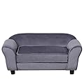 PWTJ Dog Sofas and Chairs/Dog Beds with Soft Velvet Fabric/Durable Pet Sofa Bed/Wooden Frame Cat Bed/Dog Couch with Washable Comfortable Cushion for Medium Dog Rest Using (grey)