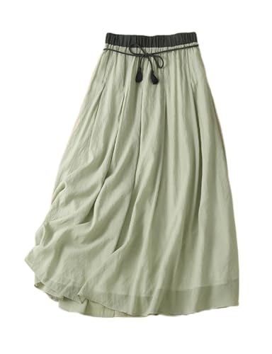 IDEALSANXUN Linen Skirts for Women Casual Lightweight 2024 Summer Vintage A Line Drawstring Elastic High Waist Midi Skirts