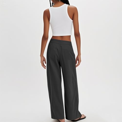 Wide Leg Linen Pants Women 2025 Summer High Waist Palazzo Pants Baggy Lightweight Boho Beach Lounge Trousers Pockets4