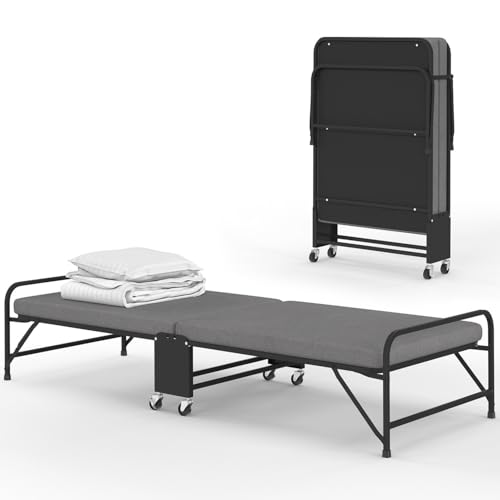 IDMarket - Lit d'appoint Pliant 1 Personne en métal ZAK avec sommier et Matelas 70x190 cm Gris et Noir